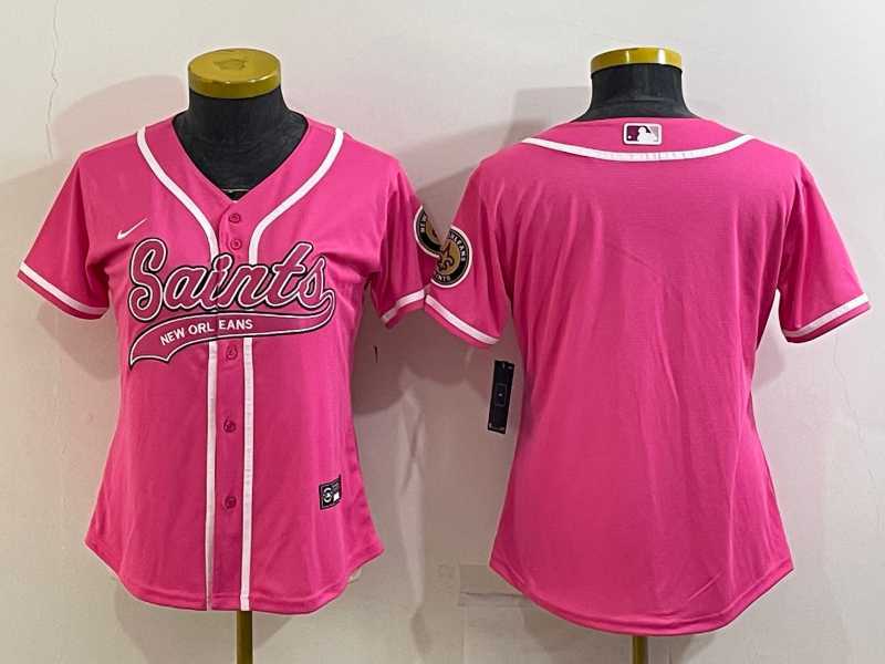 Women%27s New Orleans Saints Blank Pink With Patch Cool Base Stitched Baseball Jersey
